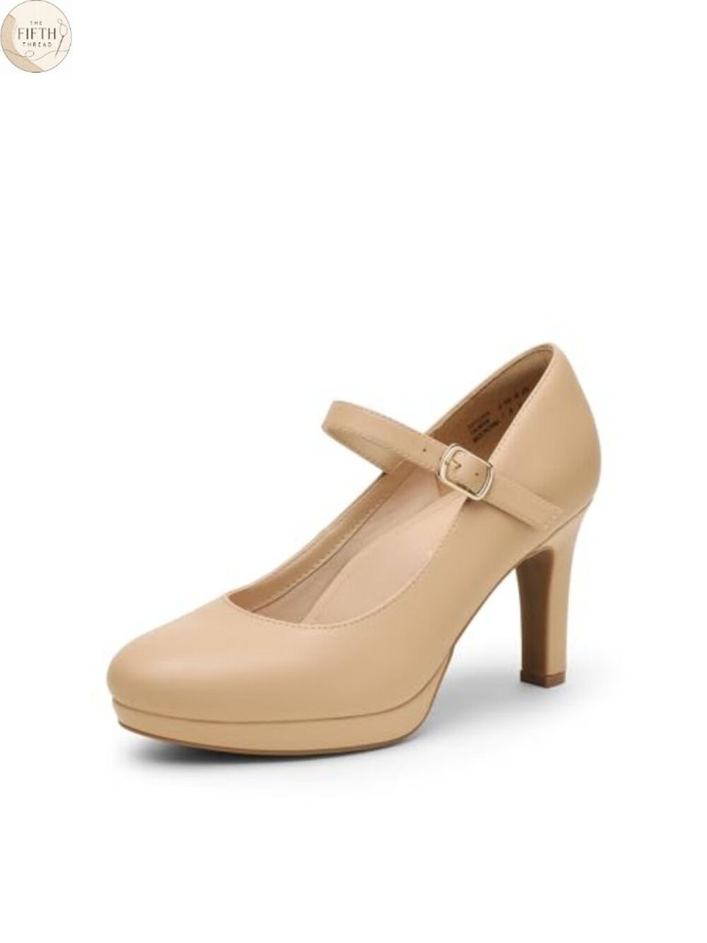 Vegan Leather Mary Jane Pumps 3.5 Inch Heel Almond Toe Buckle Strap
